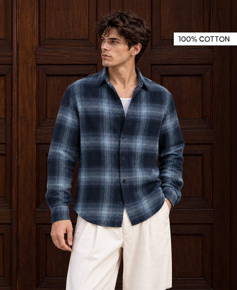 Navy Brushed Checks Shirt