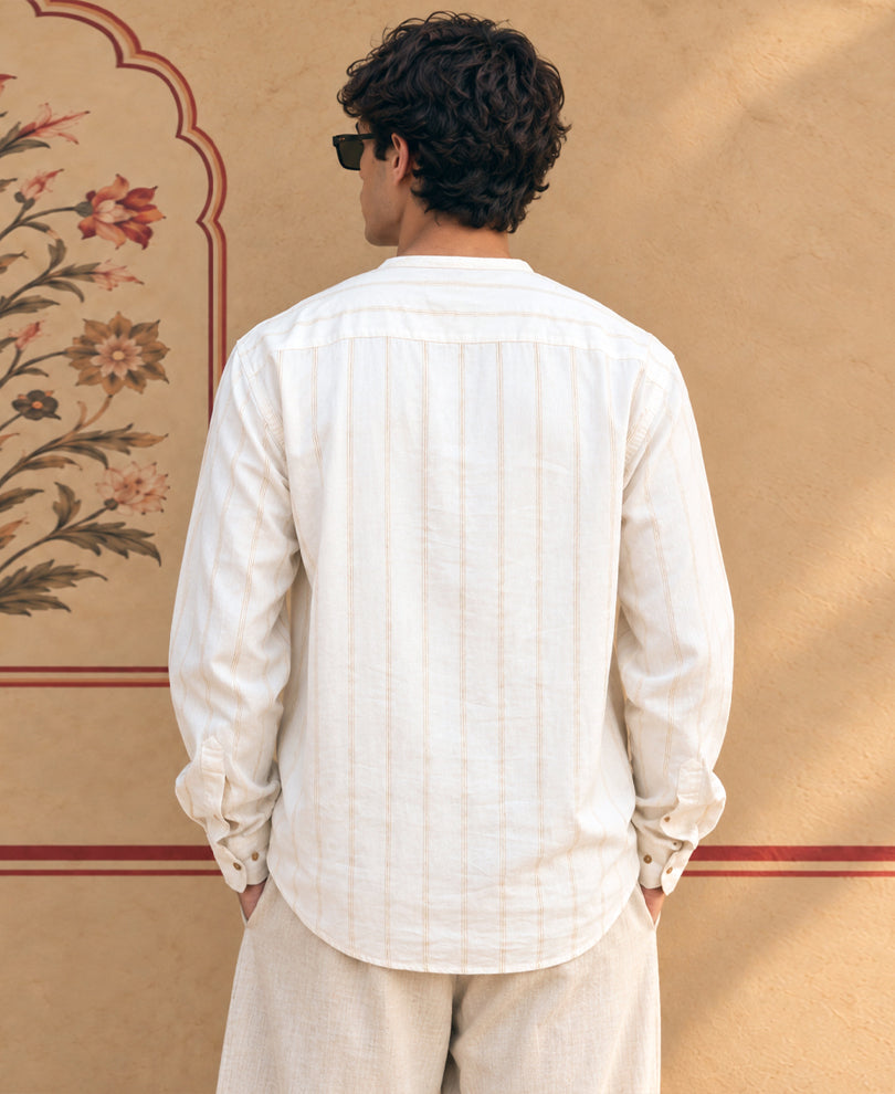 Off White Striped Kurta Shirt