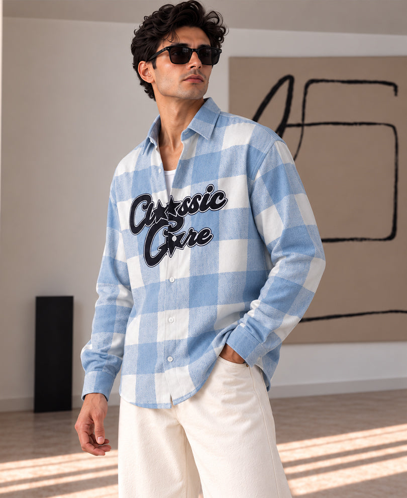 Blue Printed Checks Shirt