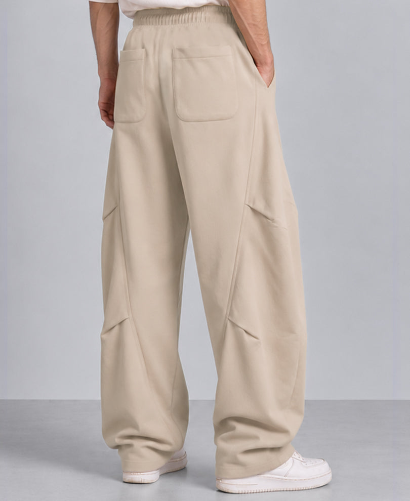 Beige Barrel Fit Panelled Trackpants