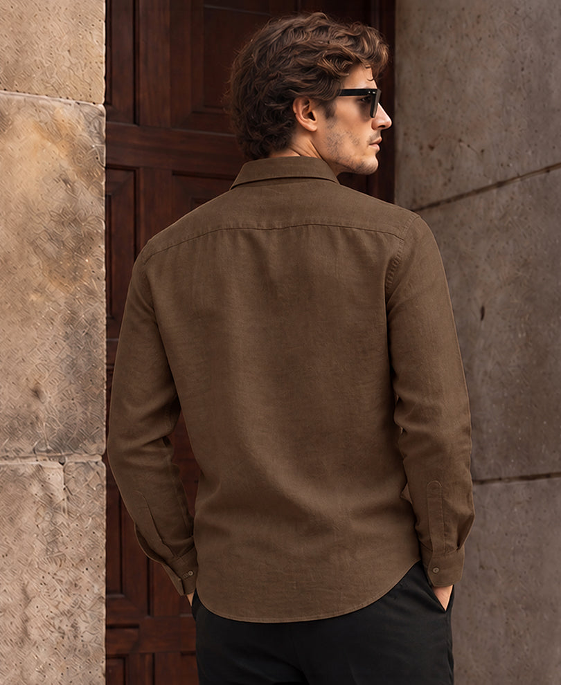 Brown 100% Linen Shirt