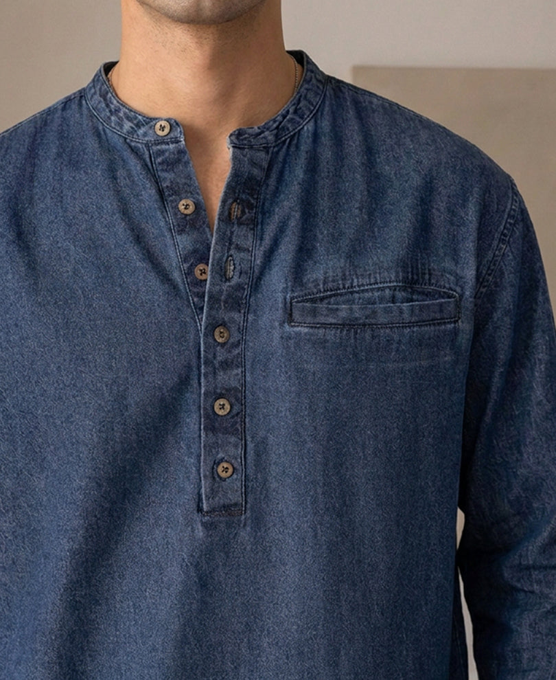 Blue Washed Denim Kurta Shirt