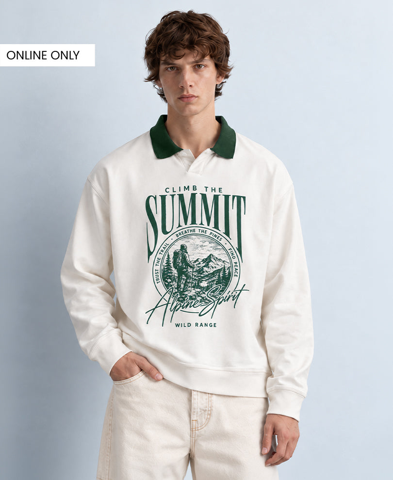 Cream Contrast Print Sweatshirt