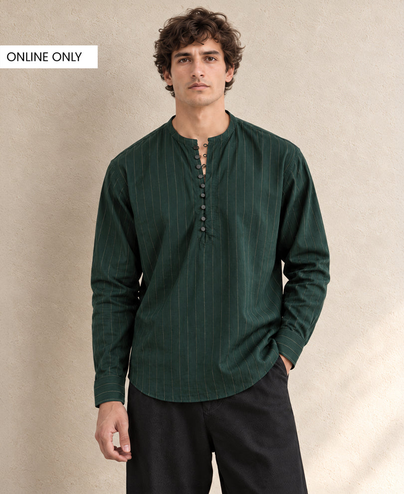 Green Striped Kurta Shirt