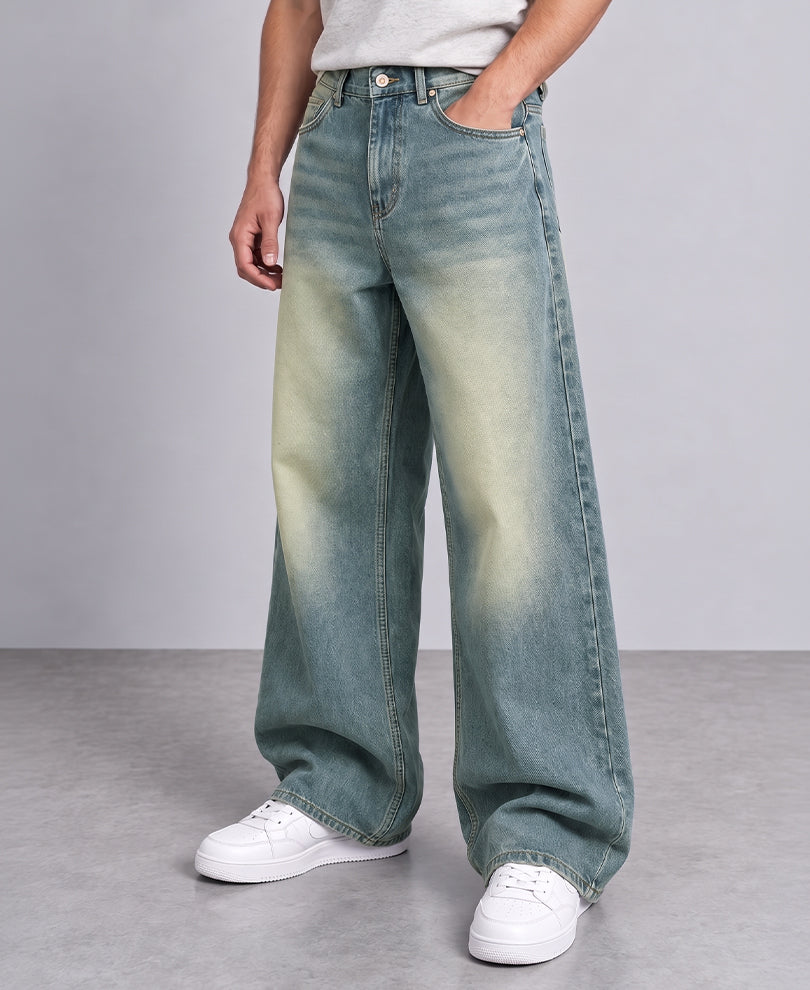 Tinted Blue Washed Baggy Denim Jeans