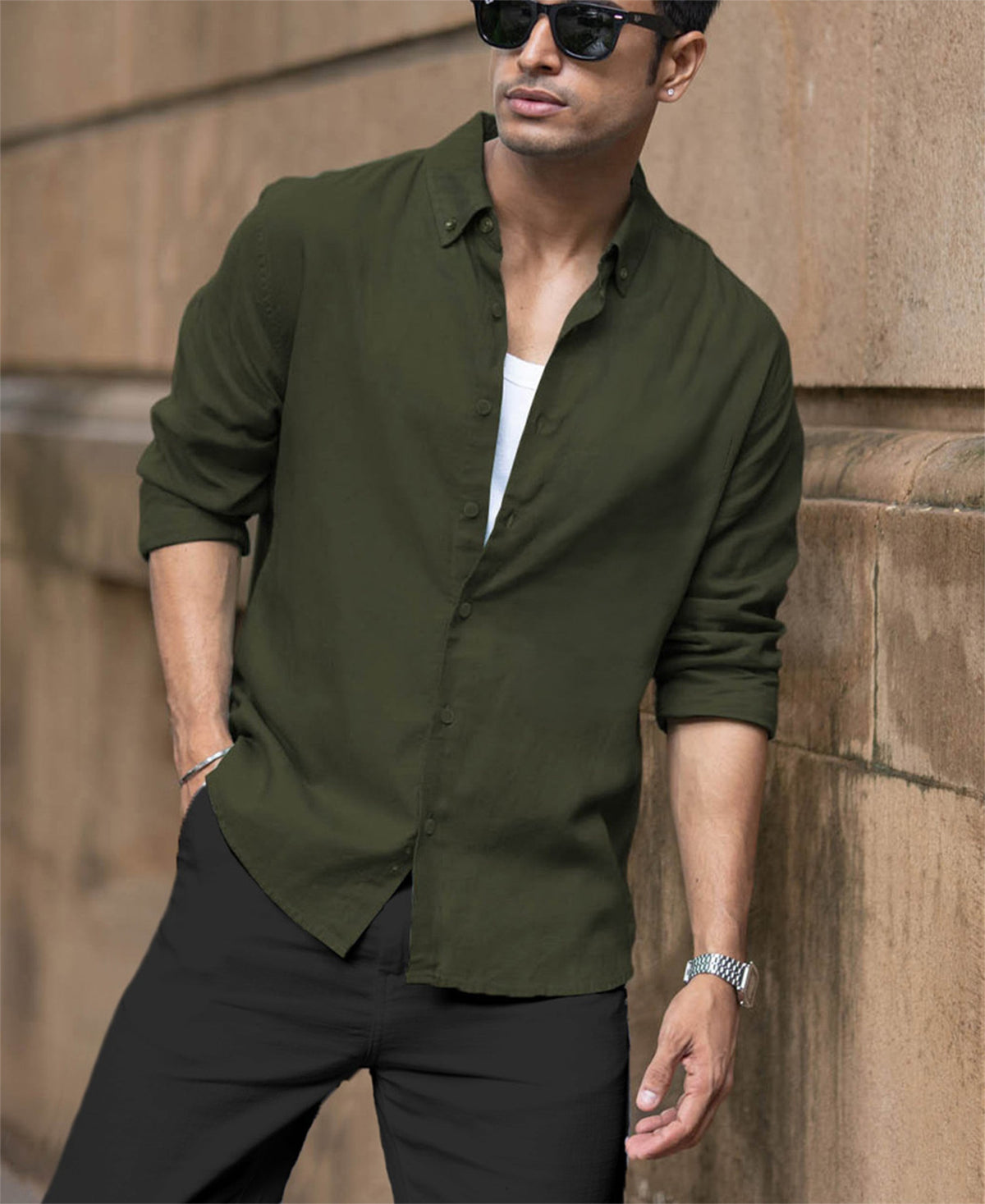Olive Linen Blend Shirt