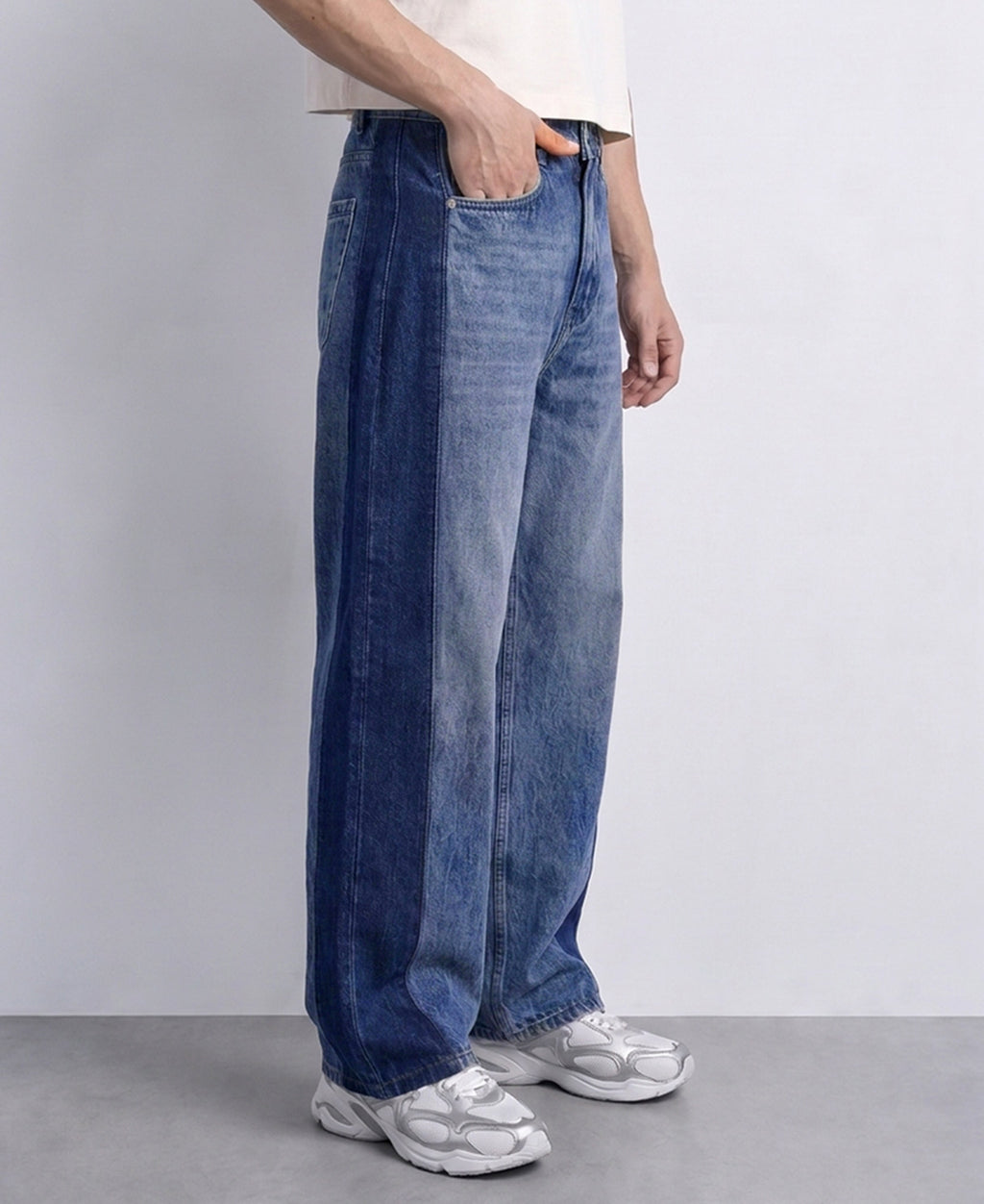 Dark Blue Panelled Baggy Jeans