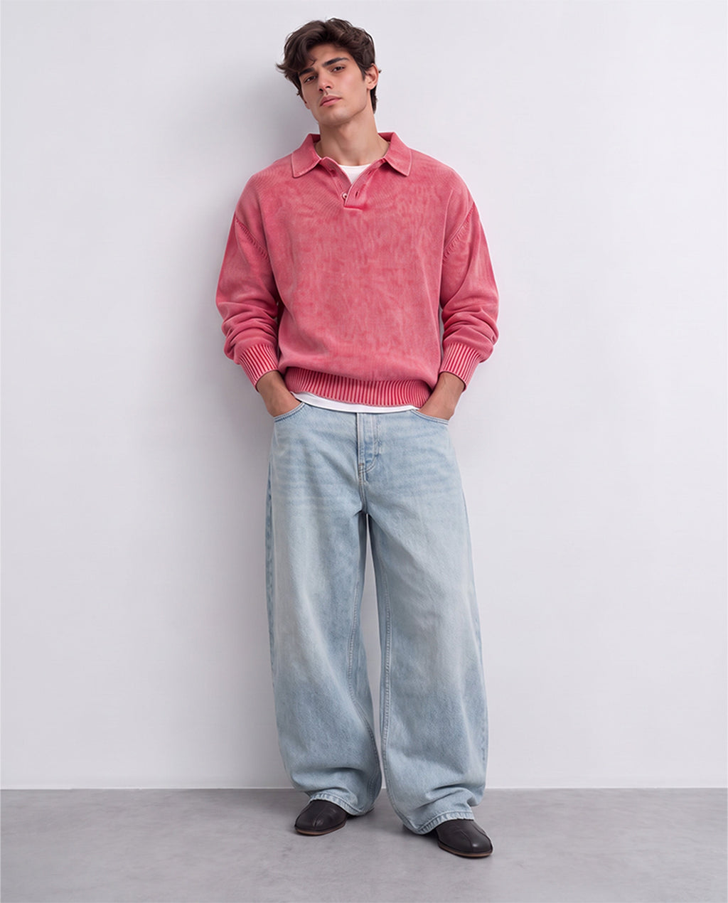 Pink Structured Polo Sweater