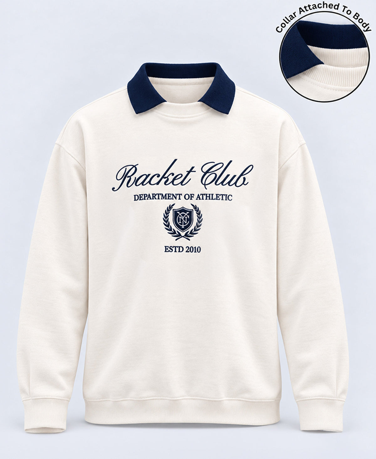 White Contrast Collar Embroidered T-Shirt 100% Cotton
