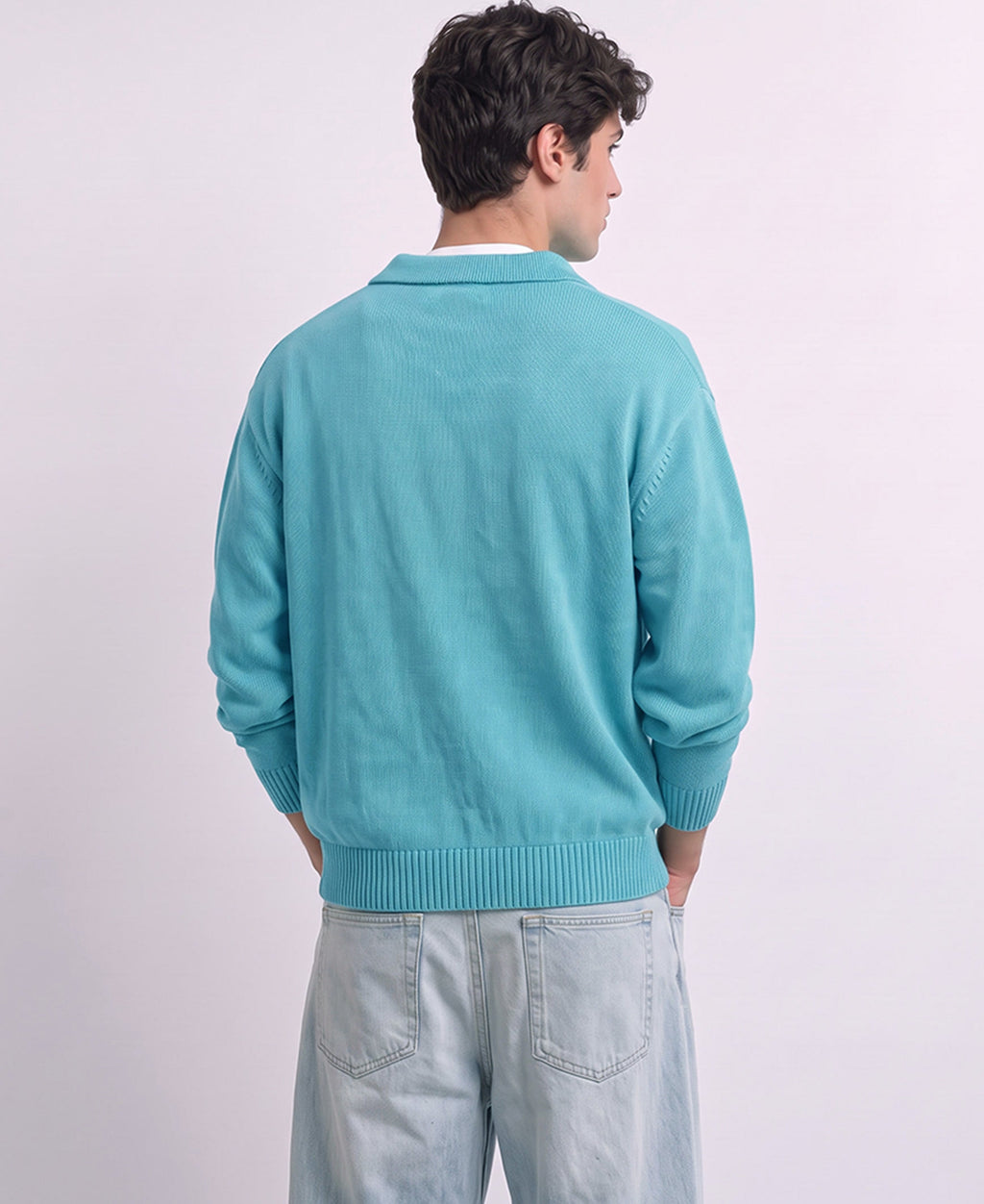 Blue Structured Polo Sweater