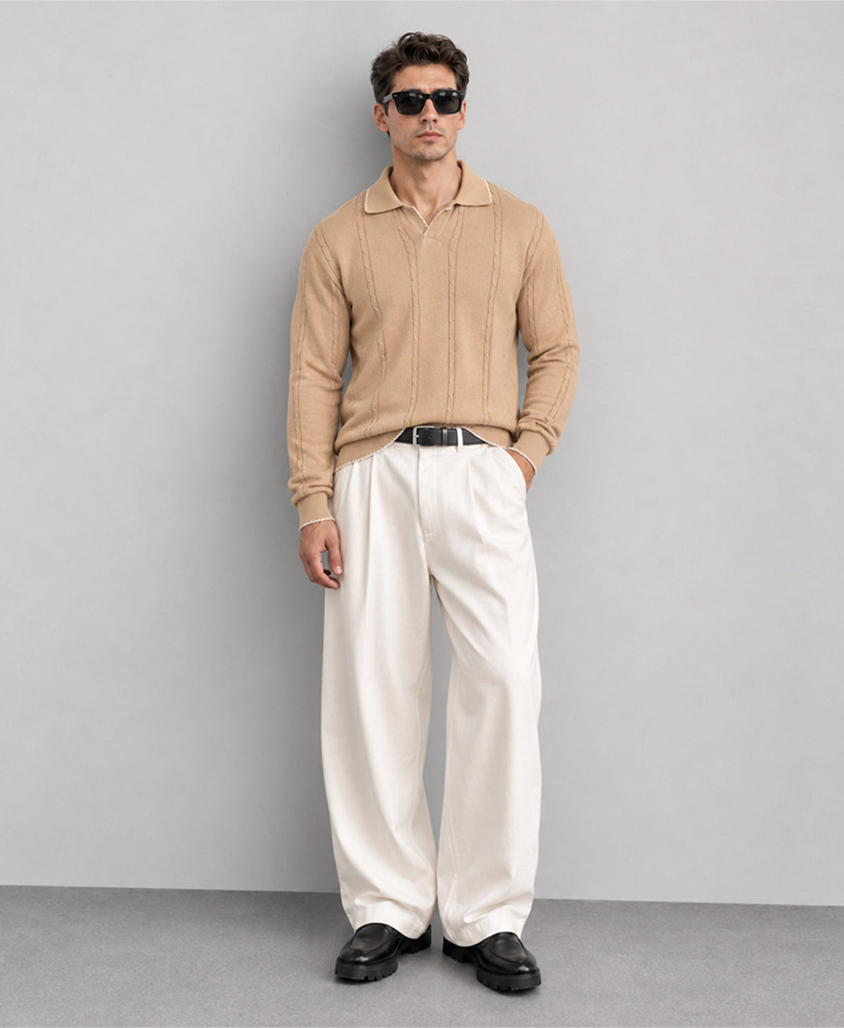 Beige Cable Knit T-Shirt 100% Cotton