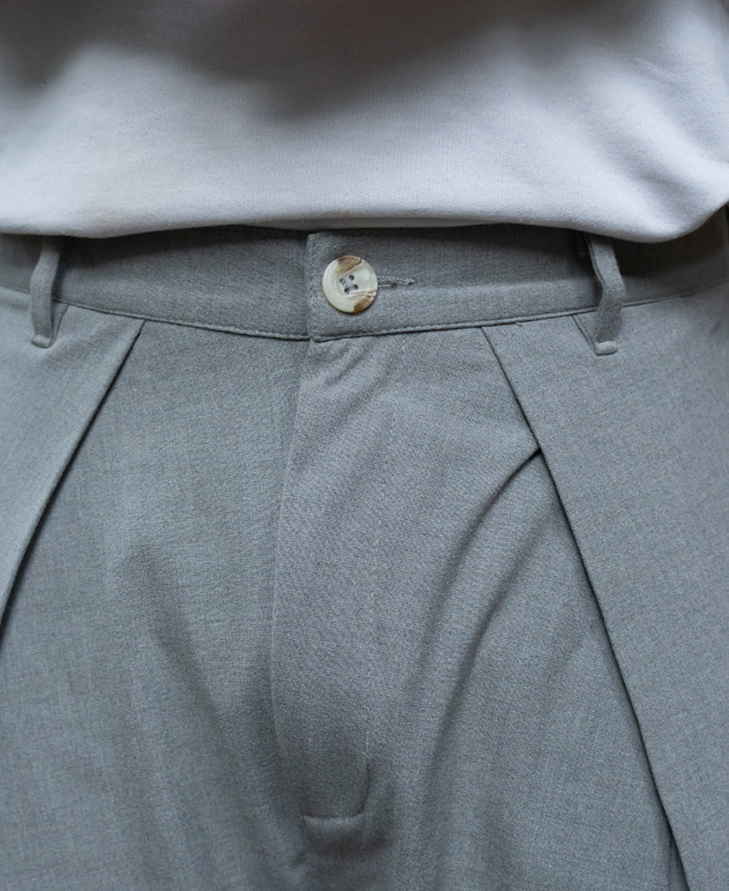 Grey Cross Pleat Baggy Trouser