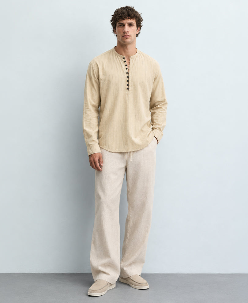 Beige Striped Kurta Shirt