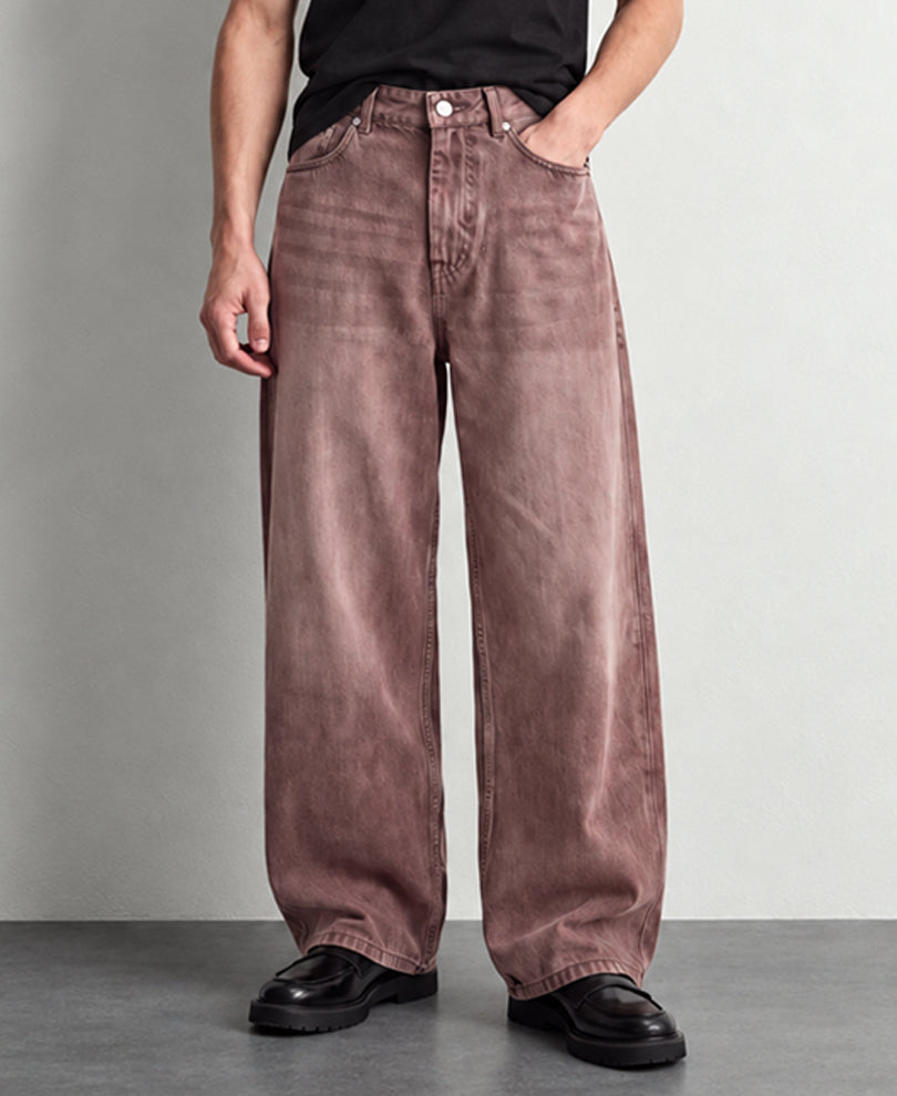Dusty Peach Washed Baggy Jeans