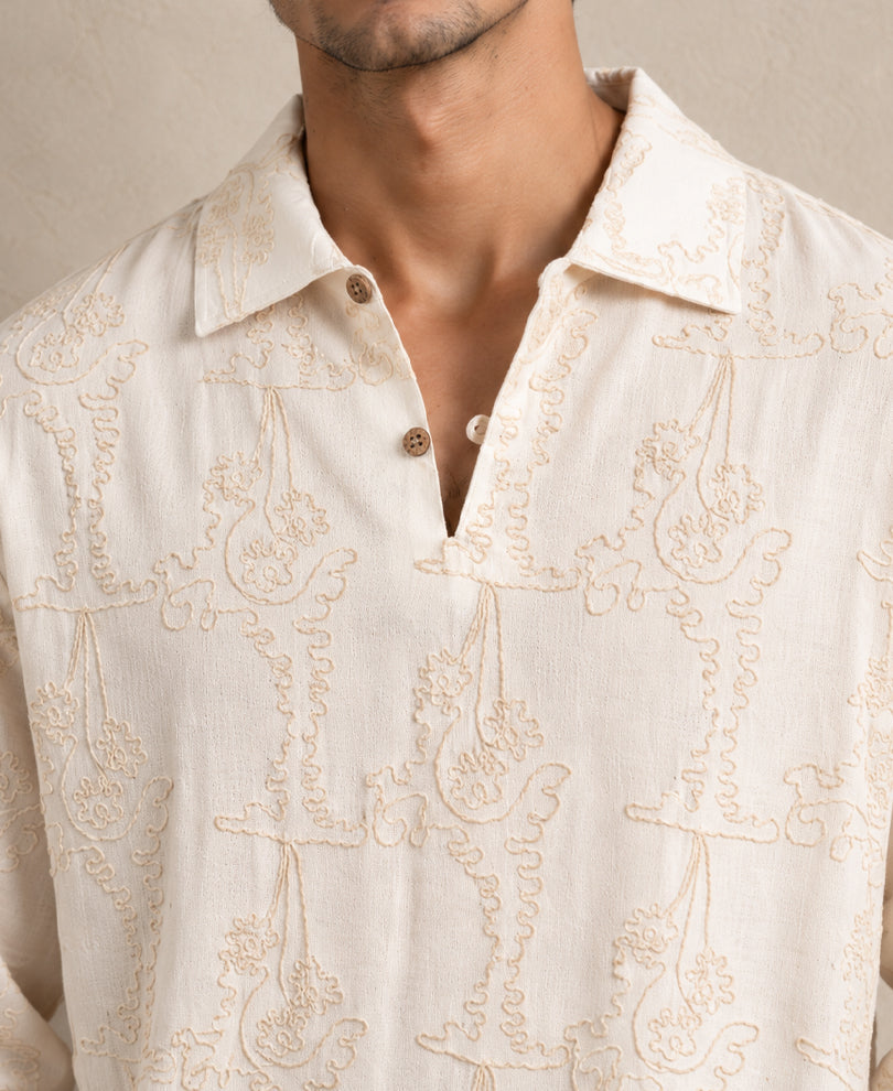 Cream Embroidered Kurta Shirt