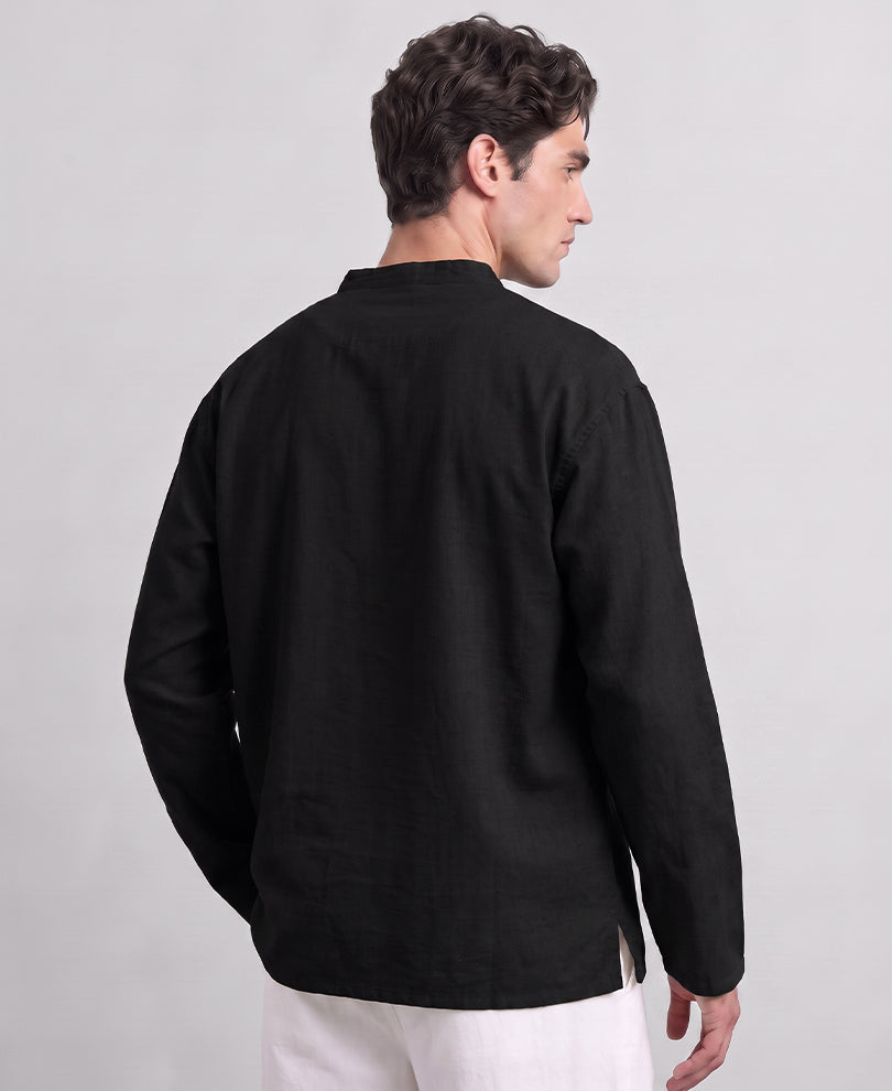 Black Linen Blend Kurta Shirt