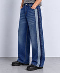 Blue Washed Paneled Denim Jeans