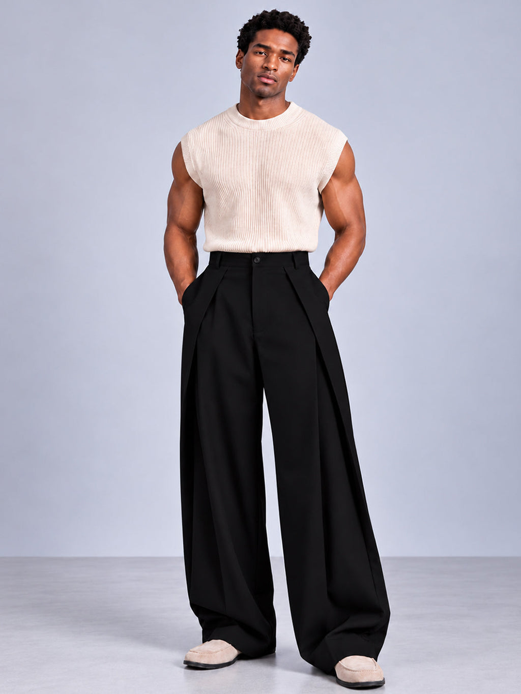 Black Cross Pleat Baggy Trouser