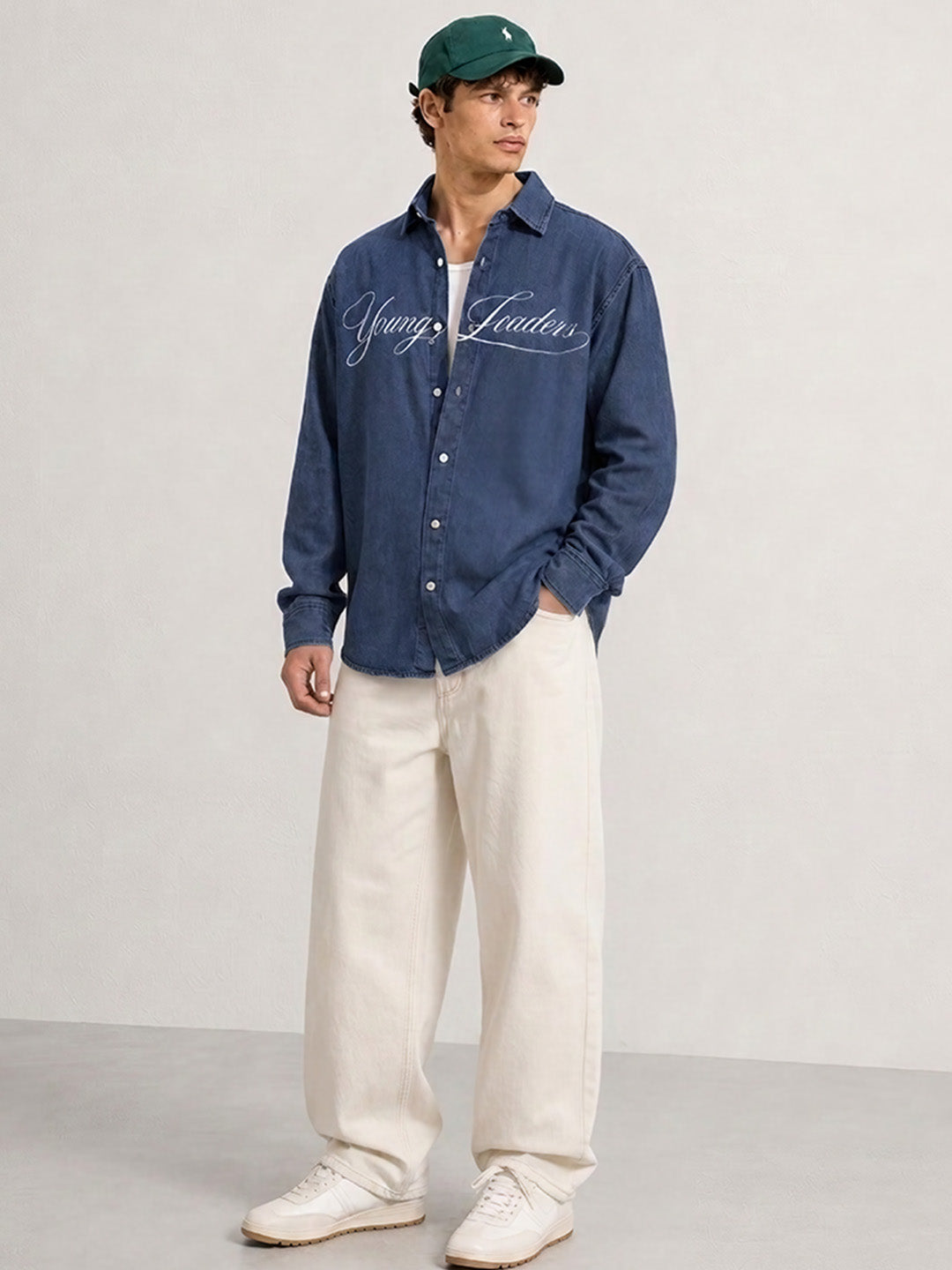 Blue Printed Denim Shirt
