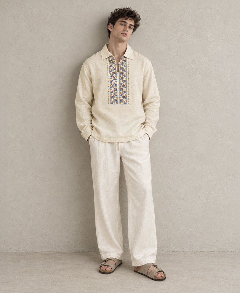 Natural Embroidered Kurta Shirt
