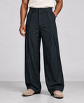 Navy Pleated Tailored Trousers