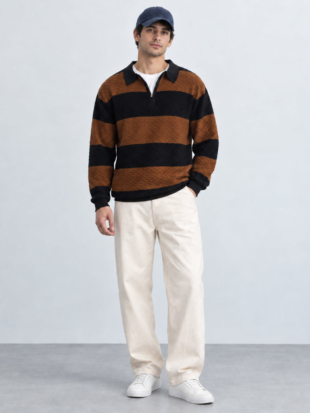 Black & Brown Knitted Stripe T-Shirt 100% Cotton