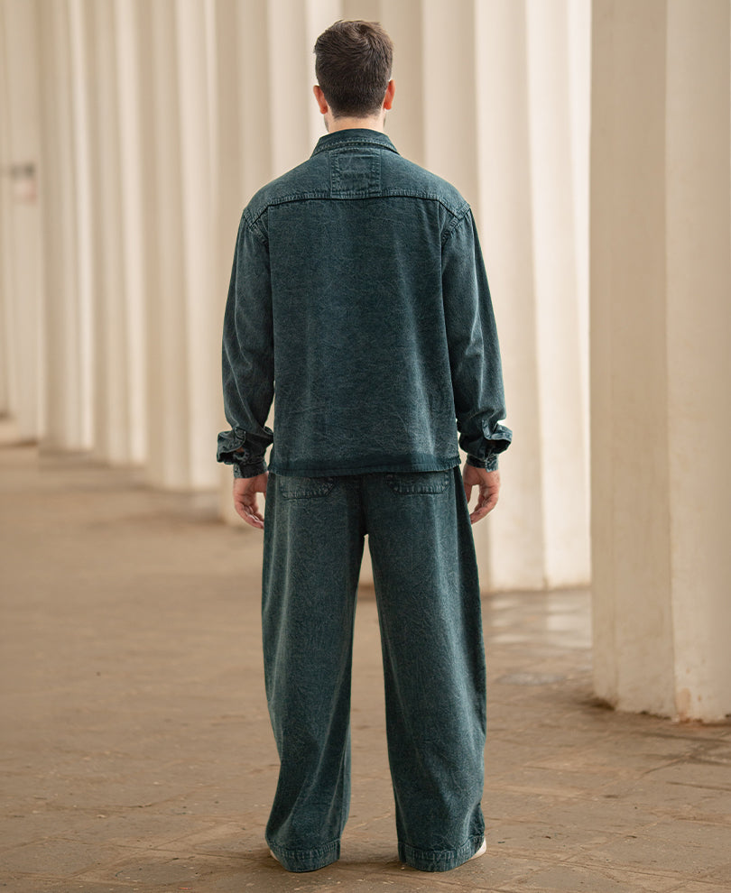 Dark Green Washed Structured Cord Set 100% Cotton
