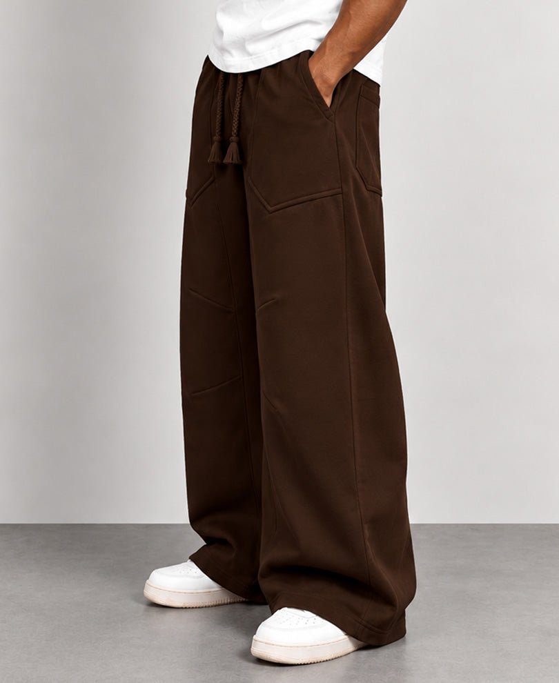 Brown Panelled Barrel Fit Trackpants