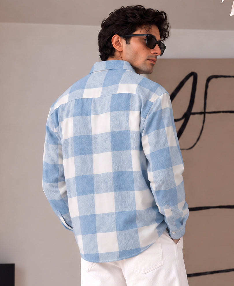 Blue Printed Checks Shirt