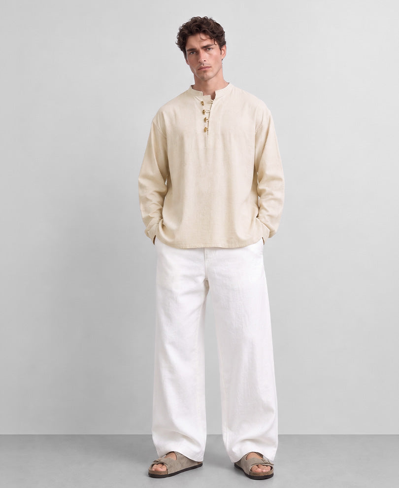 Natural Linen Blend Kurta Shirt