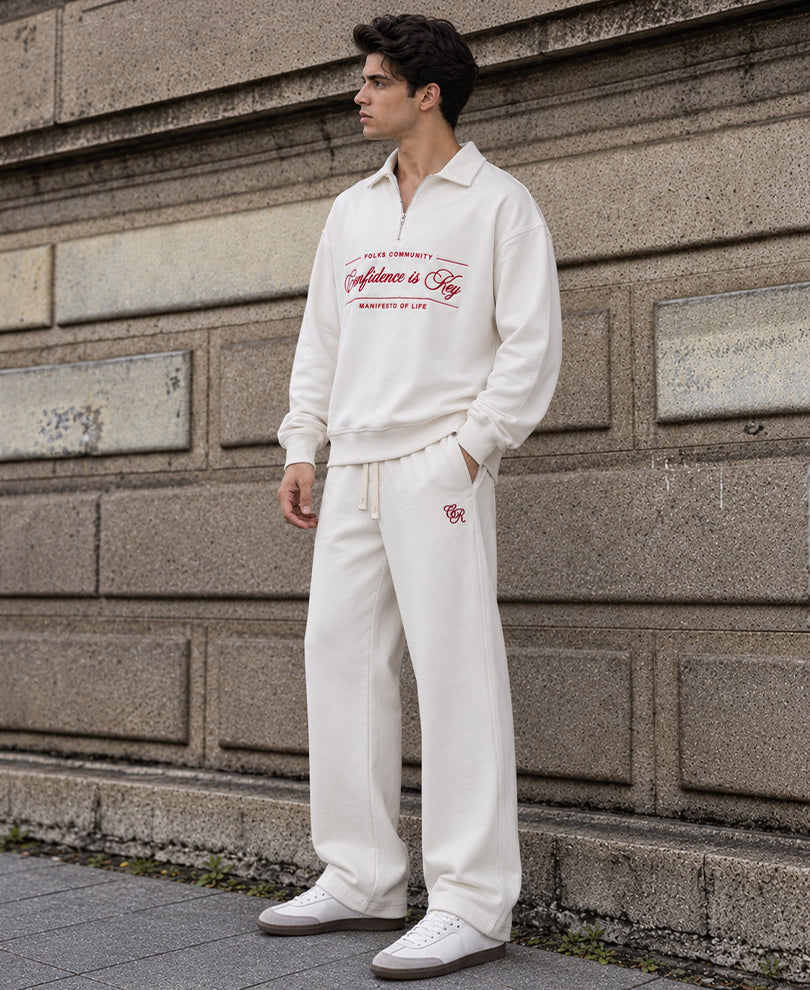 White Embroidered Knit Cord Set