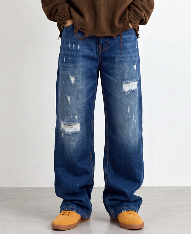 Blue Distressed Baggy Jeans