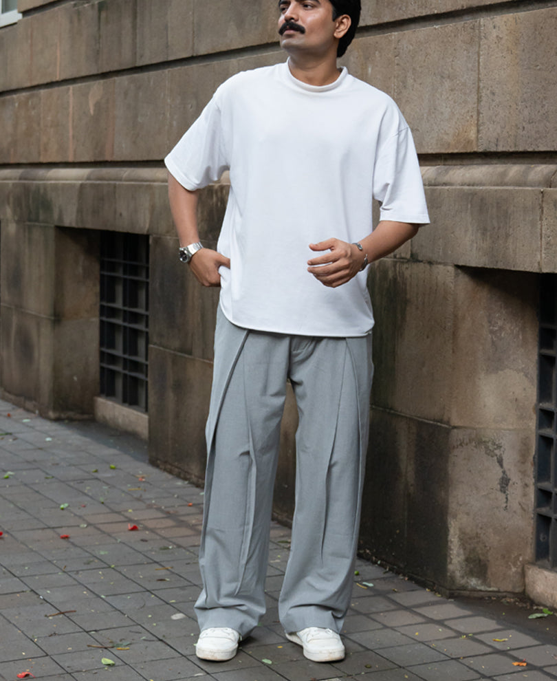 Grey Cross Pleat Baggy Trouser