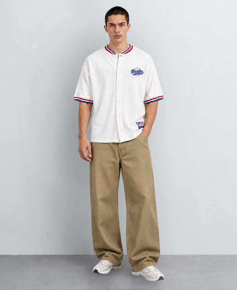 White Knit Baseball Shirt
