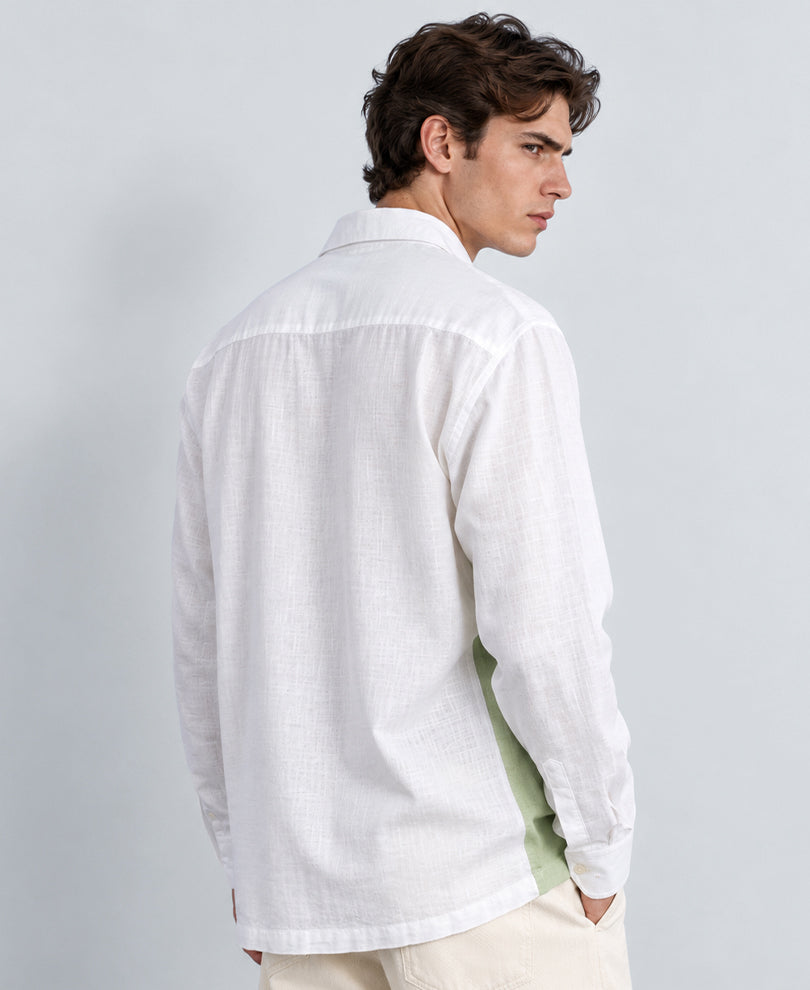 Green Colourblocked Printed Shirt