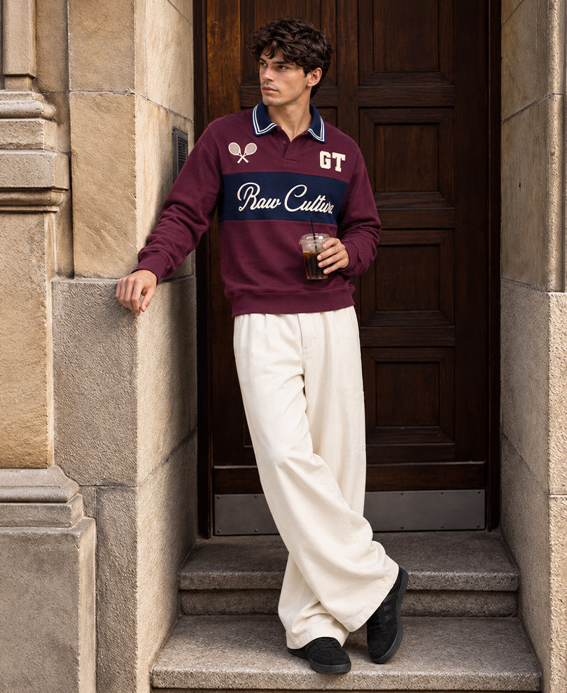 Wine Panelled Printed T-Shirt