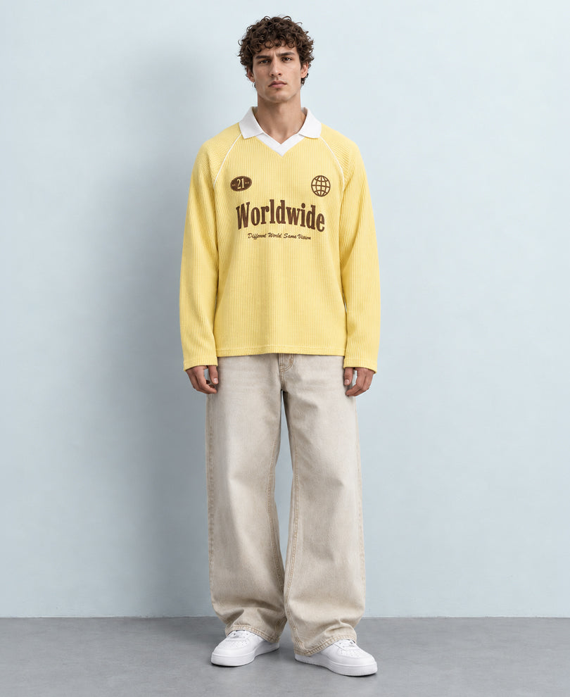 Yellow Printed Raglan T-Shirt