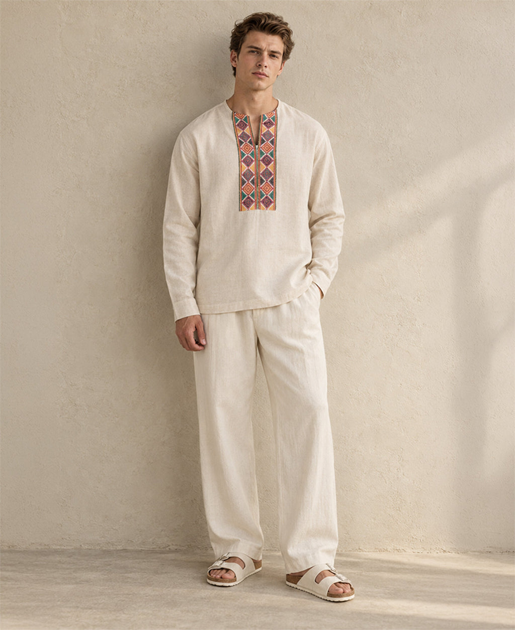 Natural Embroidered Kurta