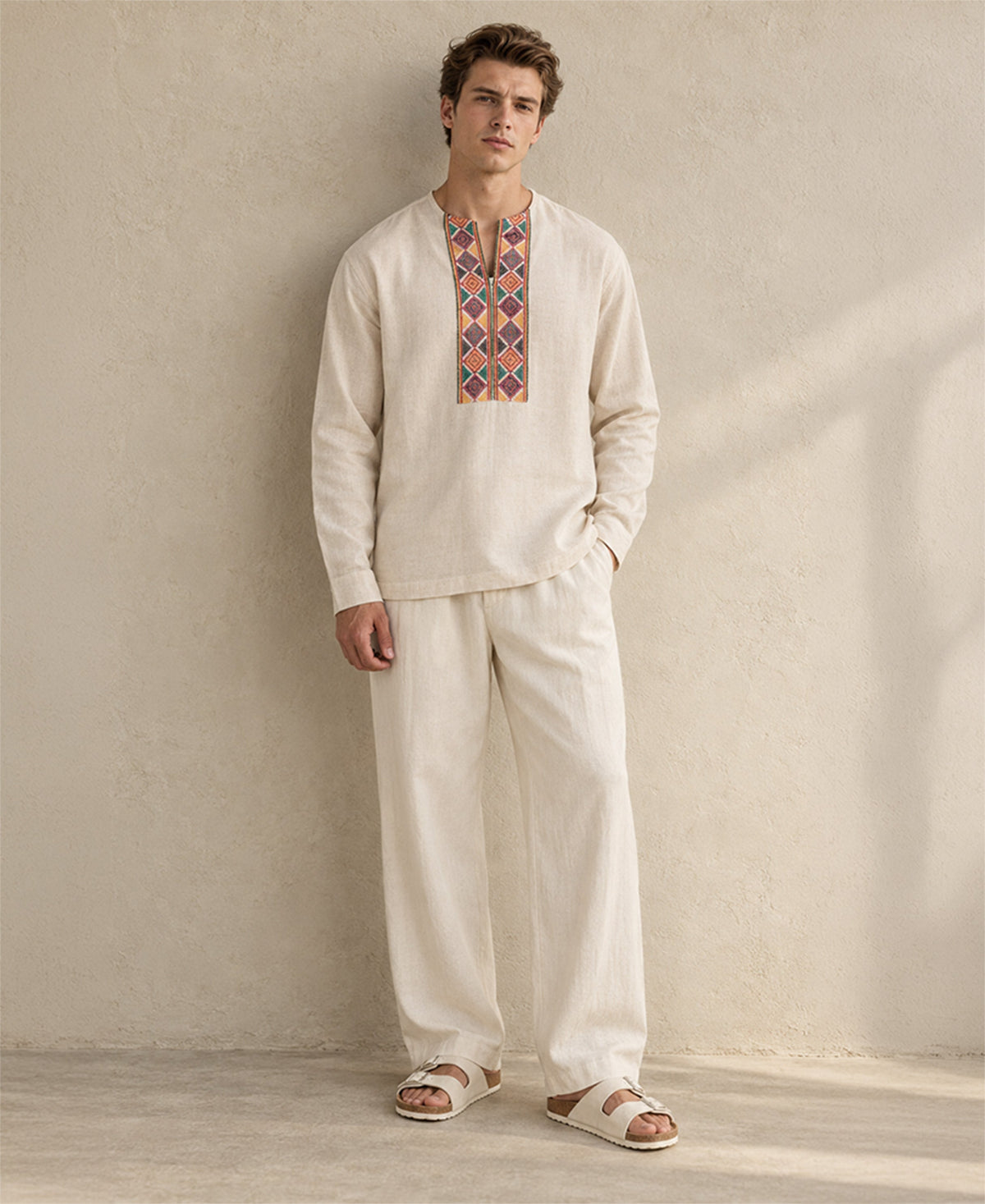 Natural Embroidered Kurta