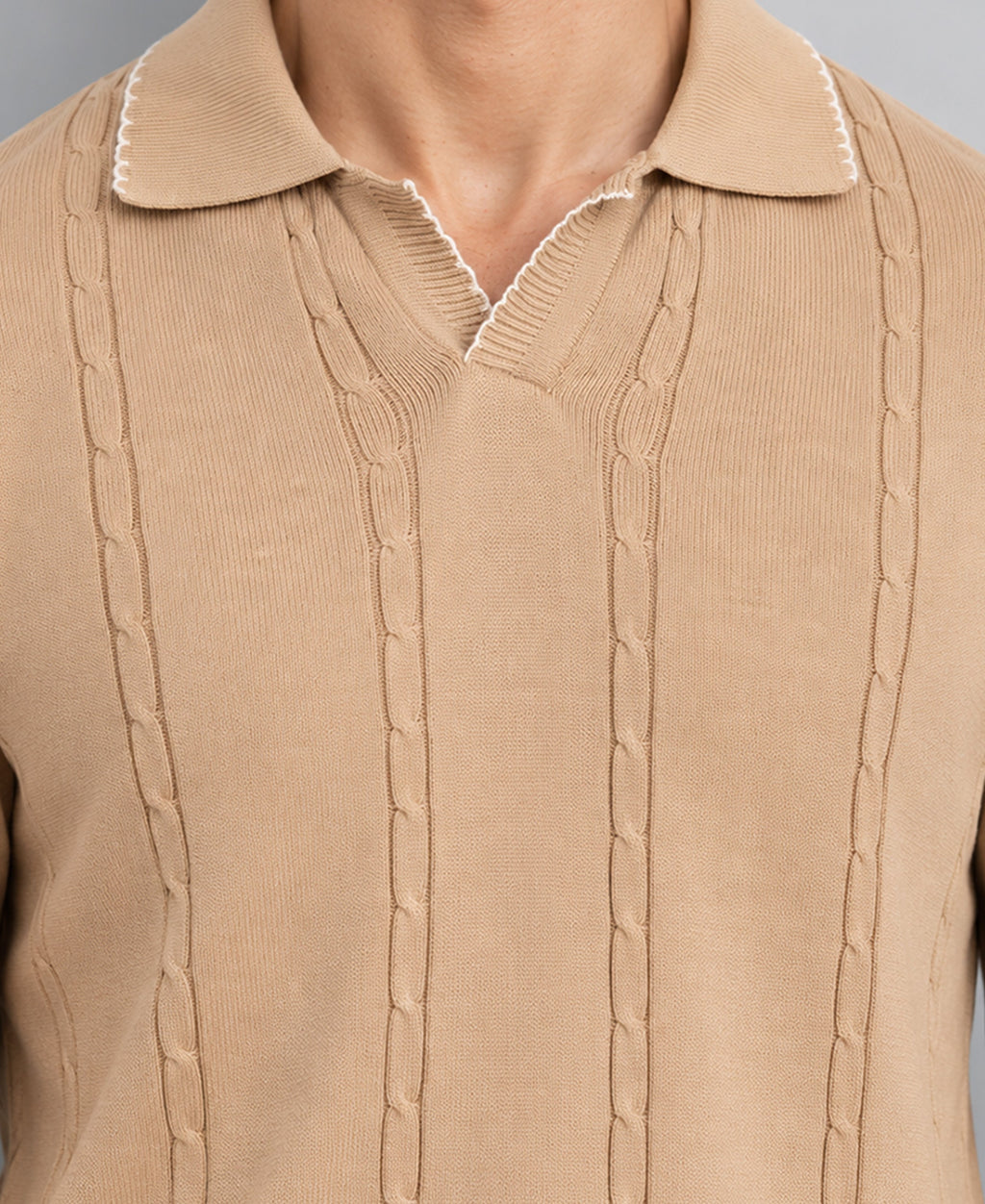 Beige Cable Knit T-Shirt 100% Cotton