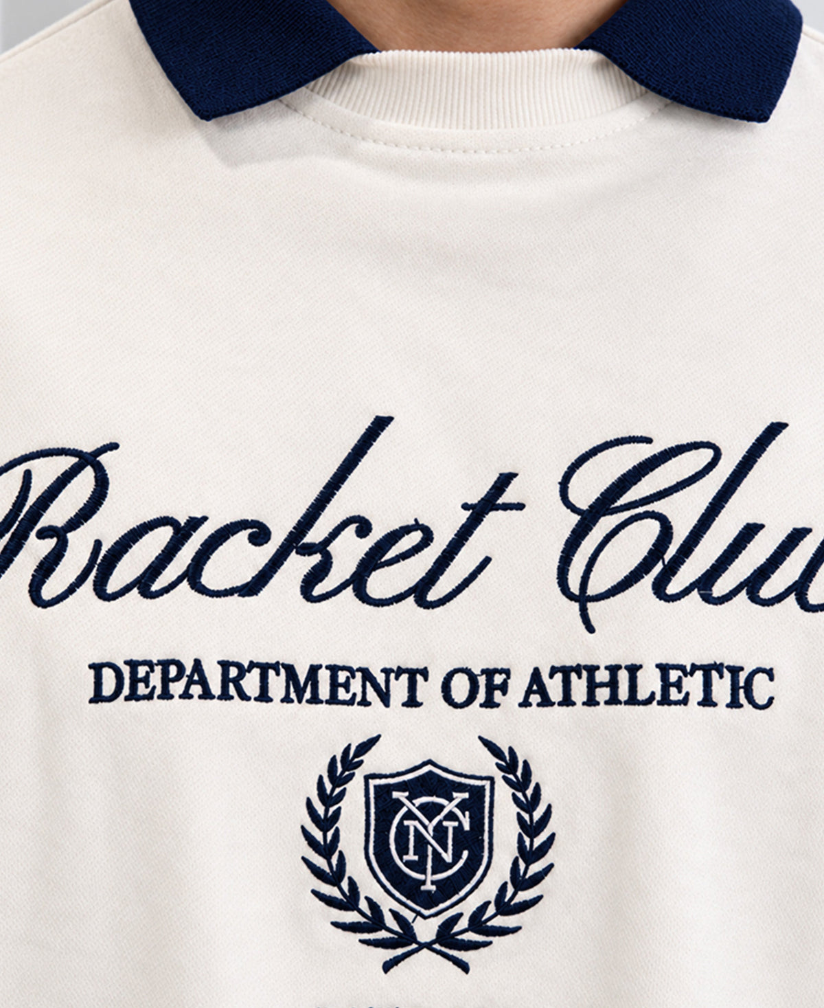 White Contrast Collar Embroidered T-Shirt 100% Cotton