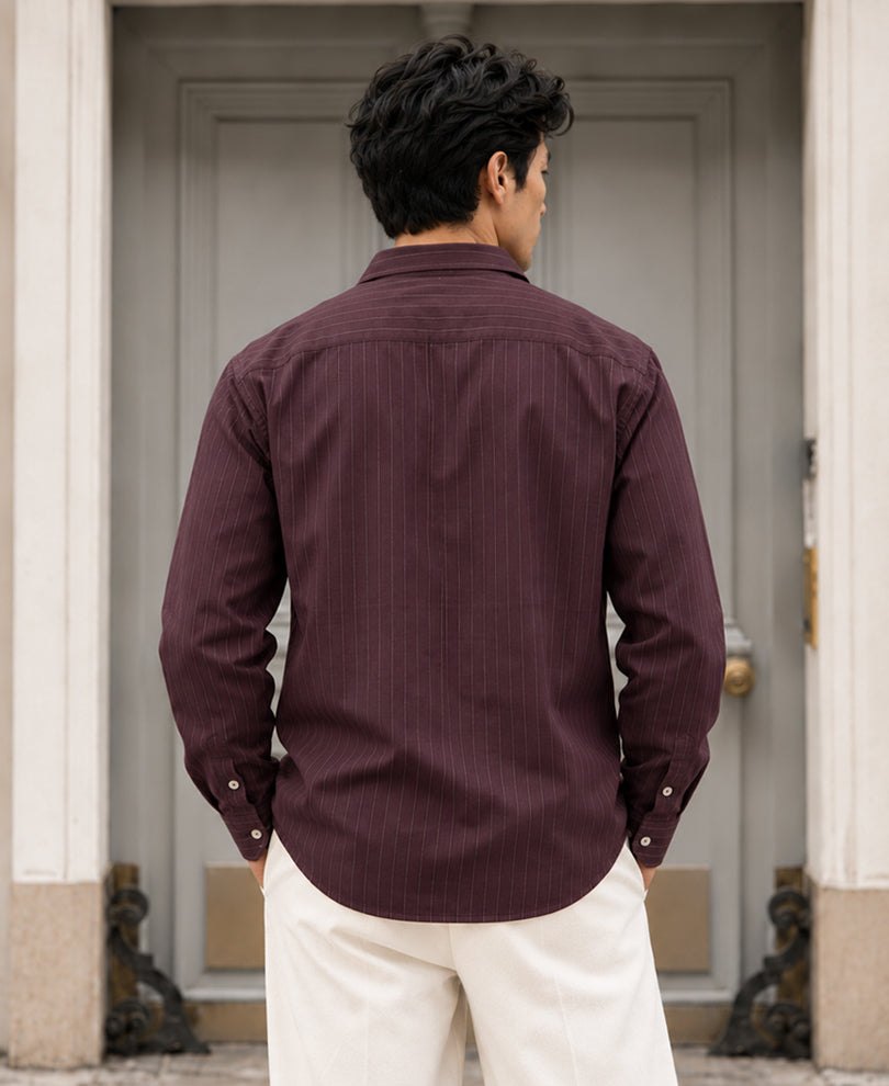 Dark Brown Cotton Oxford Stripe Shirt
