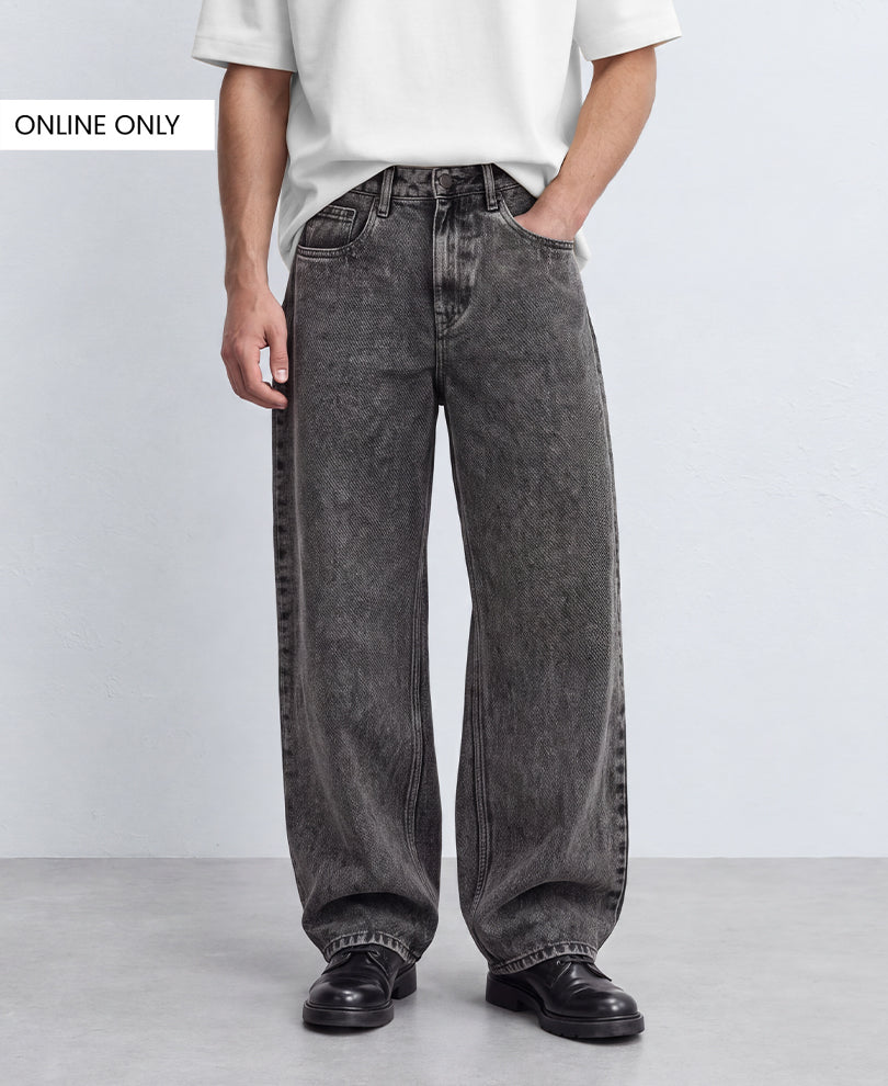 Charcoal Washed Baggy Fit Jeans