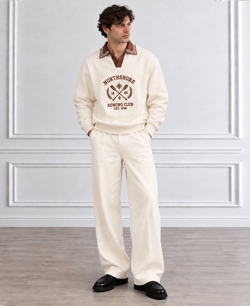 Cream Contrast Embroidery T-Shirt