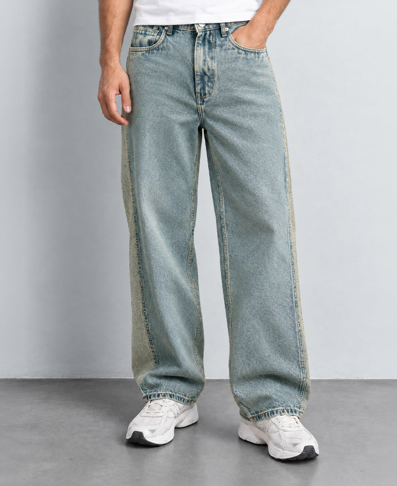 Blue Panelled Baggy Jeans