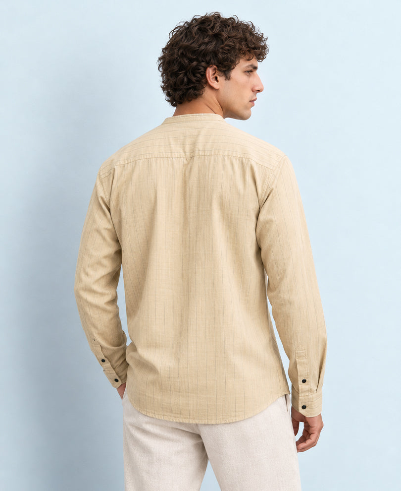 Beige Striped Kurta Shirt