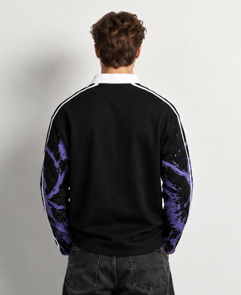 Black Printed Structured Polo T-Shirt