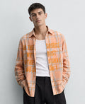 Light Peach Printed Checks Shirt