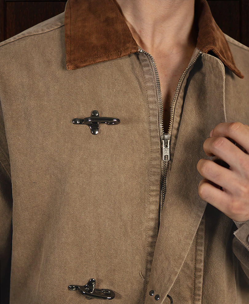 Light Brown Denim Jacket With Fireman Clasps