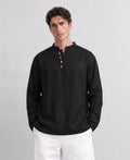 Black Linen Blend Kurta Shirt
